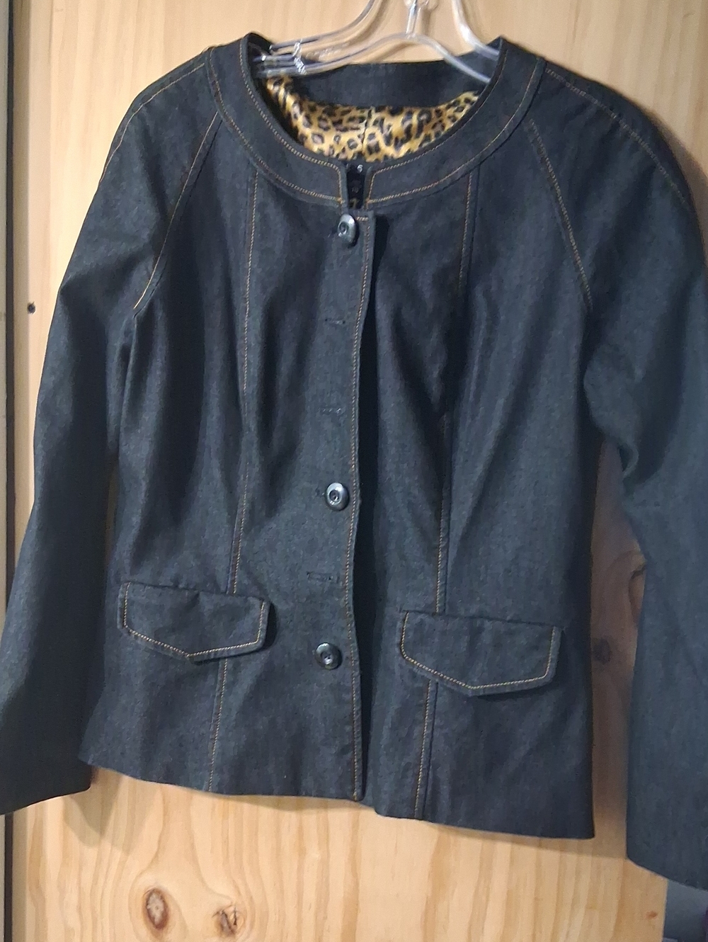 Vesti Dark Blue Denim Jacket with Leopard Lining